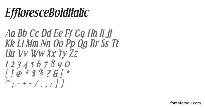 Czcionka EffloresceBoldItalic – alfabet, cyfry, specjalne znaki