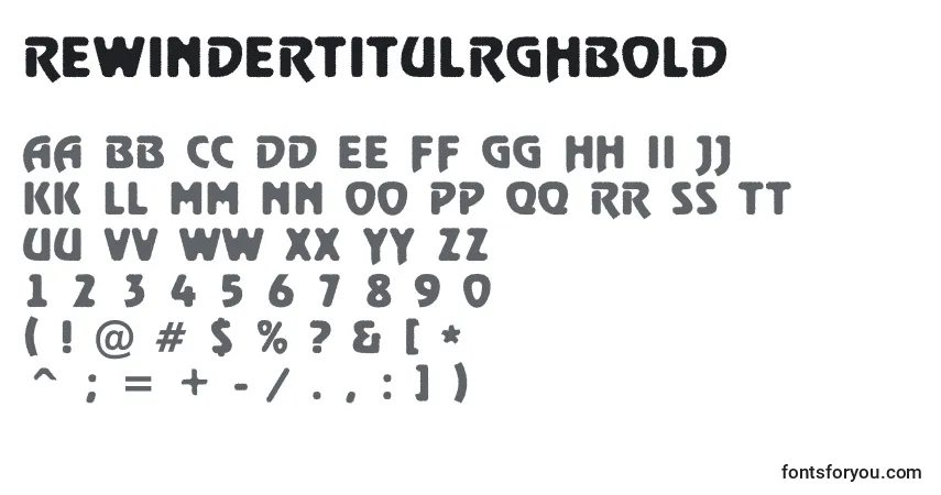 A fonte RewindertitulrghBold – alfabeto, números, caracteres especiais