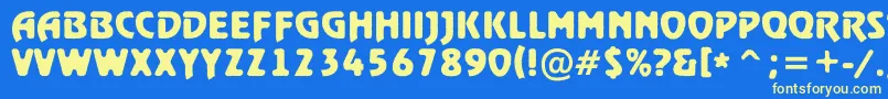 RewindertitulrghBold-Schriftart – Gelbe Schriften auf blauem Hintergrund
