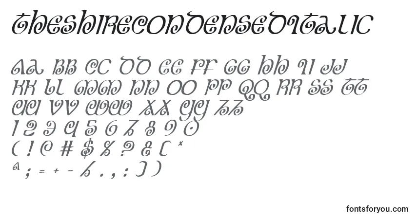 Czcionka TheShireCondensedItalic – alfabet, cyfry, specjalne znaki
