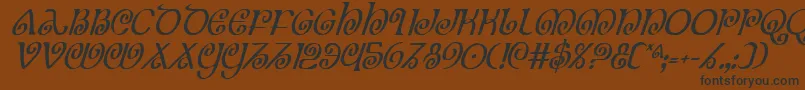 フォントTheShireCondensedItalic – 黒い文字が茶色の背景にあります