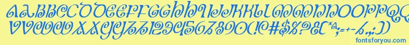 フォントTheShireCondensedItalic – 青い文字が黄色の背景にあります。