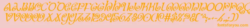 TheShireCondensedItalic-Schriftart – Orangefarbene Schriften auf rosa Hintergrund