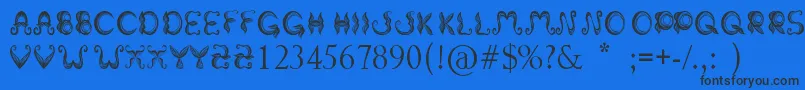 StrokeMustache Font – Black Fonts on Blue Background