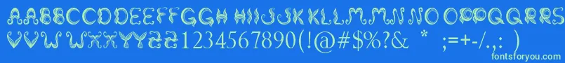 StrokeMustache Font – Green Fonts on Blue Background