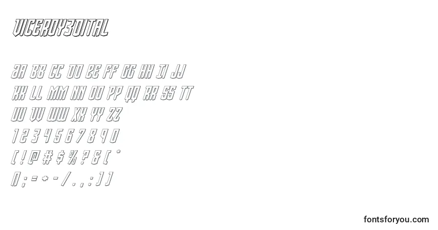 A fonte Viceroy3Dital – alfabeto, números, caracteres especiais