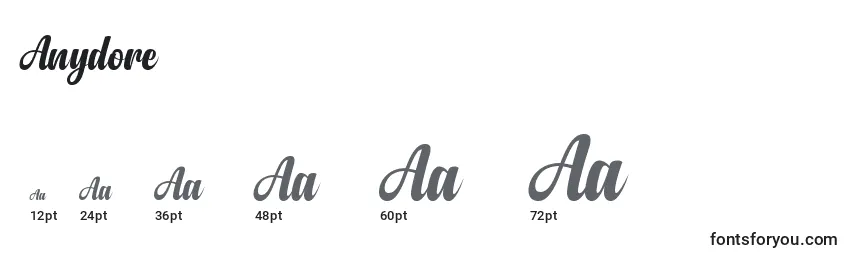 Размеры шрифта Anydore