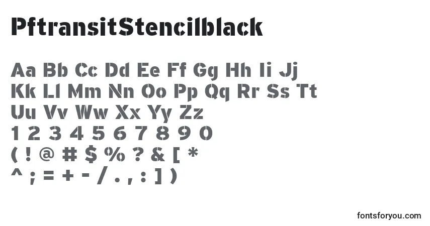 A fonte PftransitStencilblack – alfabeto, números, caracteres especiais