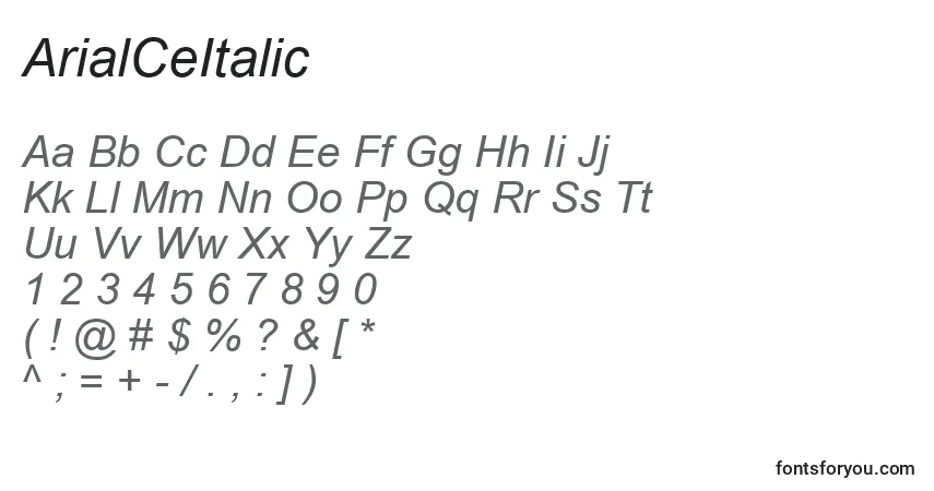 Czcionka ArialCeItalic – alfabet, cyfry, specjalne znaki