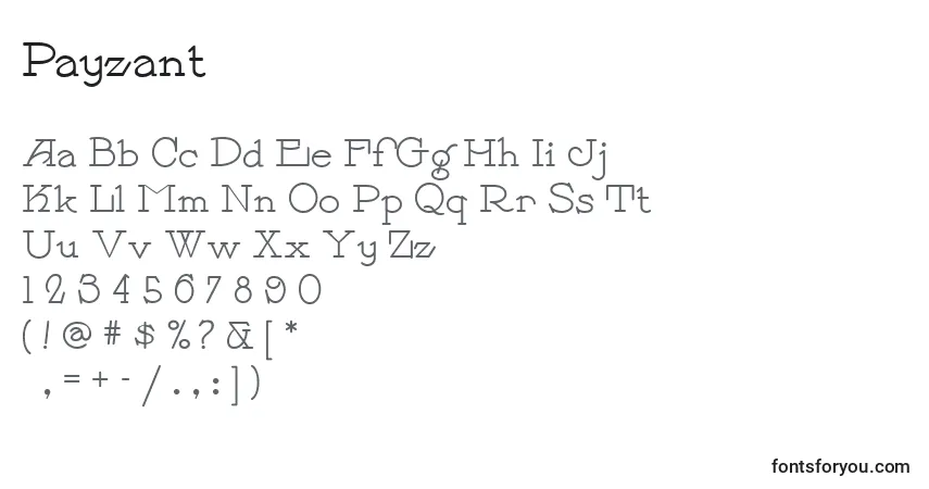 A fonte Payzant – alfabeto, números, caracteres especiais