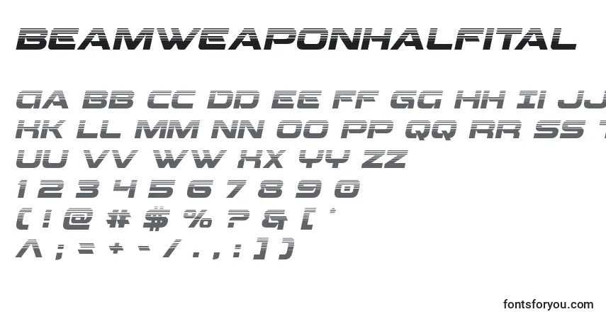 Schriftart Beamweaponhalfital – Alphabet, Zahlen, spezielle Symbole