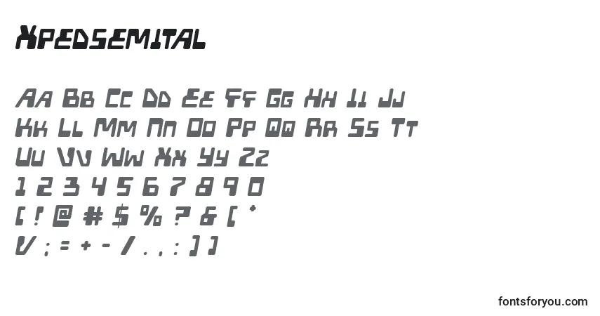 Schriftart Xpedsemital – Alphabet, Zahlen, spezielle Symbole