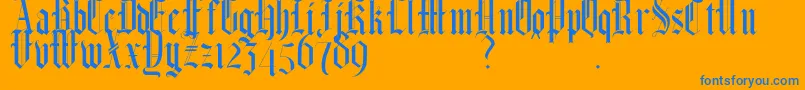 HelmswaldPostDemo-Schriftart – Blaue Schriften auf orangefarbenem Hintergrund