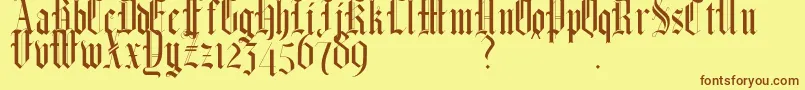 Saiba mais sobre a fonte HelmswaldPostDemo Fonte HelmswaldPostDemo – fontes marrons em um fundo amarelo