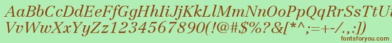 Fonte LinotypeCentennialLt46LightItalic – fontes marrons em um fundo verde