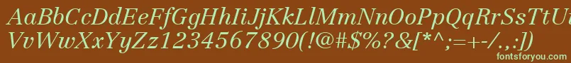 LinotypeCentennialLt46LightItalic Font – Green Fonts on Brown Background