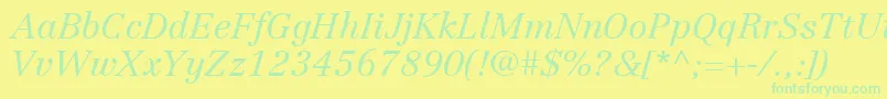 LinotypeCentennialLt46LightItalic Font – Green Fonts on Yellow Background