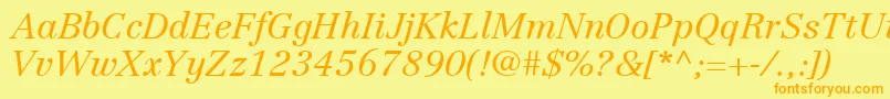 LinotypeCentennialLt46LightItalic Font – Orange Fonts on Yellow Background