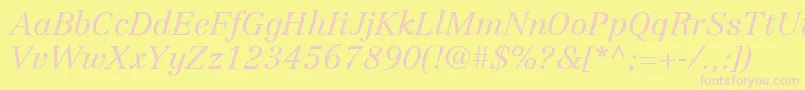 LinotypeCentennialLt46LightItalic-Schriftart – Rosa Schriften auf gelbem Hintergrund