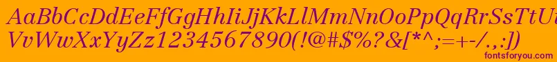 LinotypeCentennialLt46LightItalic Font – Purple Fonts on Orange Background