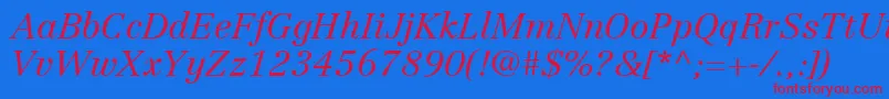 LinotypeCentennialLt46LightItalic Font – Red Fonts on Blue Background