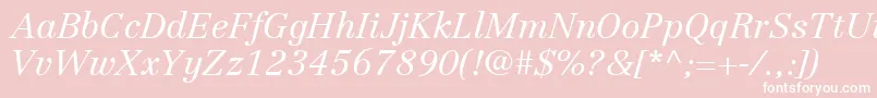 LinotypeCentennialLt46LightItalic-Schriftart – Weiße Schriften auf rosa Hintergrund