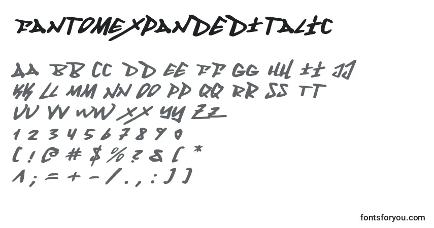 Czcionka FantomExpandedItalic – alfabet, cyfry, specjalne znaki