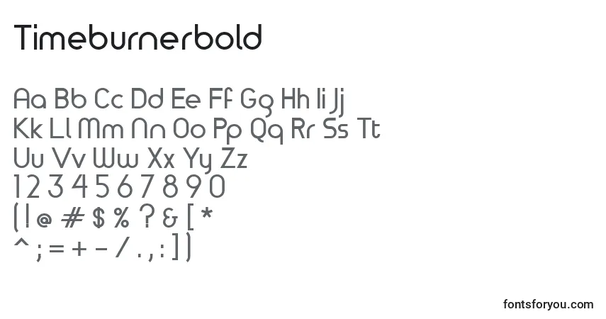 A fonte Timeburnerbold – alfabeto, números, caracteres especiais