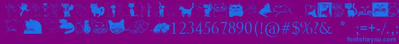 Catcrypt-Schriftart – Blaue Schriften auf violettem Hintergrund