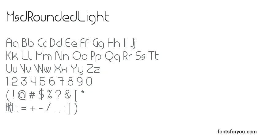 A fonte MsdRoundedLight (111352) – alfabeto, números, caracteres especiais