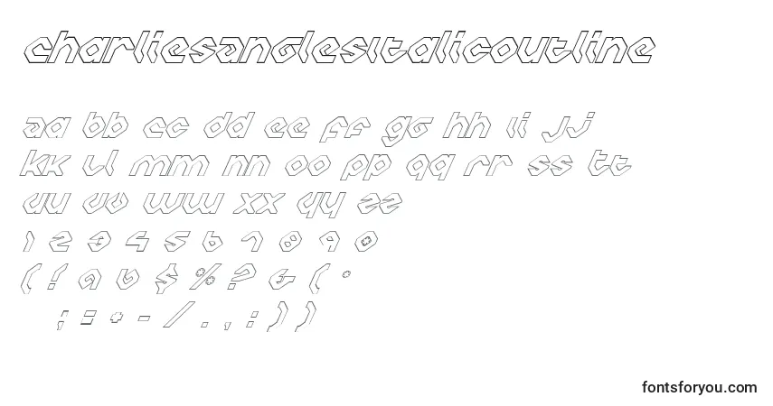 Czcionka CharliesAnglesItalicOutline – alfabet, cyfry, specjalne znaki