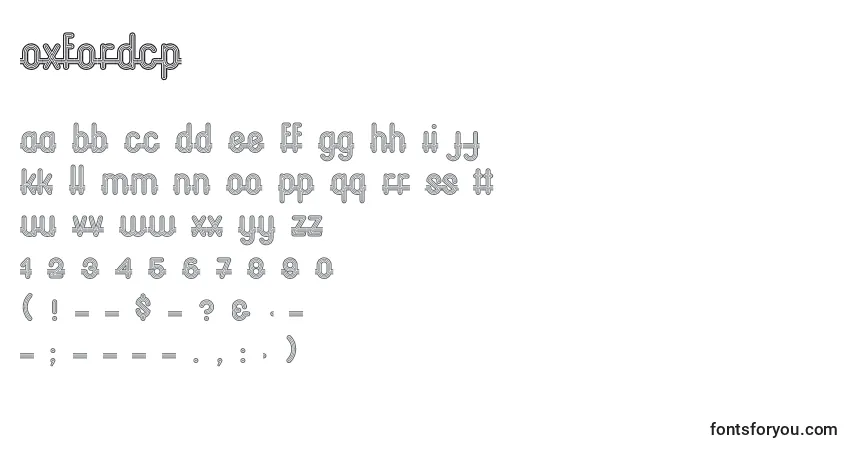 A fonte Oxfordcp – alfabeto, números, caracteres especiais