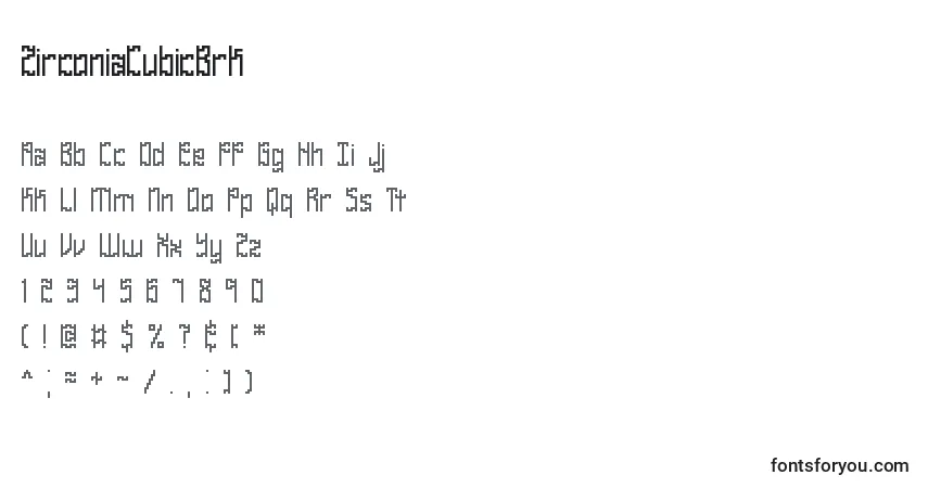 Schriftart ZirconiaCubicBrk – Alphabet, Zahlen, spezielle Symbole
