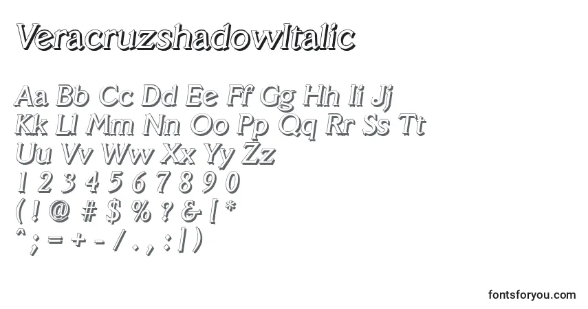 Шрифт VeracruzshadowItalic – алфавит, цифры, специальные символы
