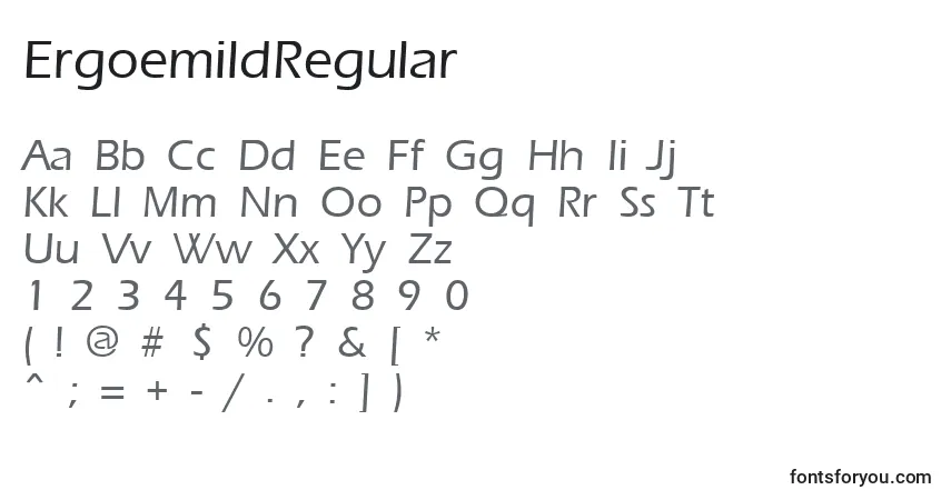 A fonte ErgoemildRegular – alfabeto, números, caracteres especiais
