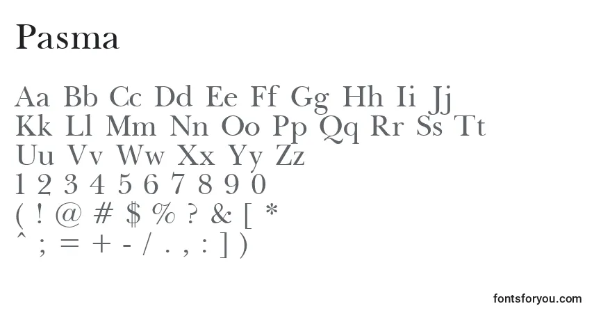 Schriftart Pasma – Alphabet, Zahlen, spezielle Symbole