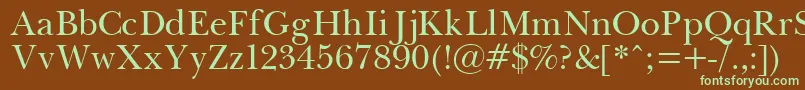 フォントPasma – 緑色の文字が茶色の背景にあります。