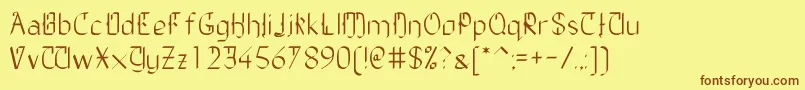 フォントTheDailyBlah – 茶色の文字が黄色の背景にあります。