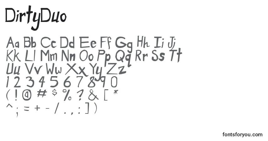 Czcionka DirtyDuo – alfabet, cyfry, specjalne znaki