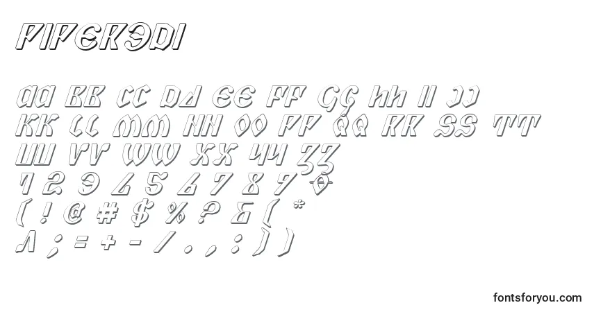 Schriftart Piper3Di – Alphabet, Zahlen, spezielle Symbole