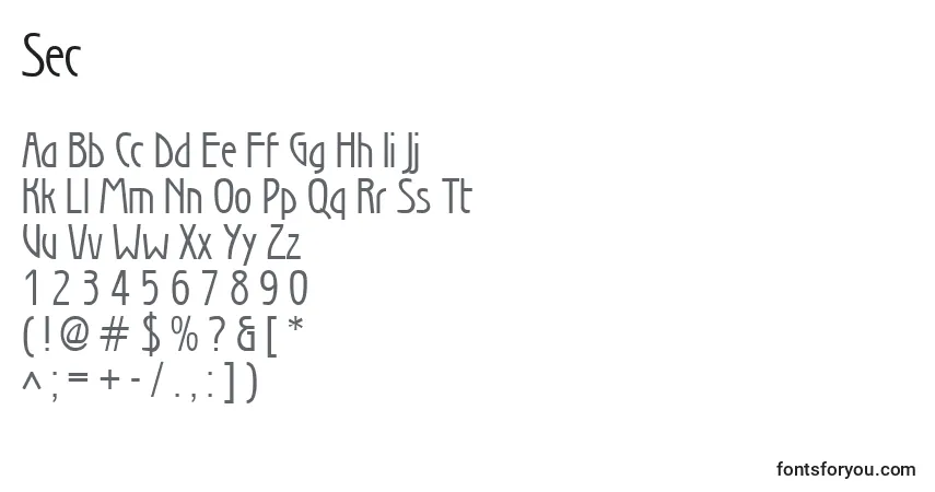 A fonte Sec – alfabeto, números, caracteres especiais