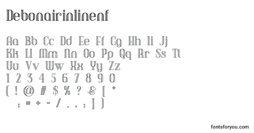 Шрифт Debonairinlinenf (111377) – алфавит, цифры, специальные символы