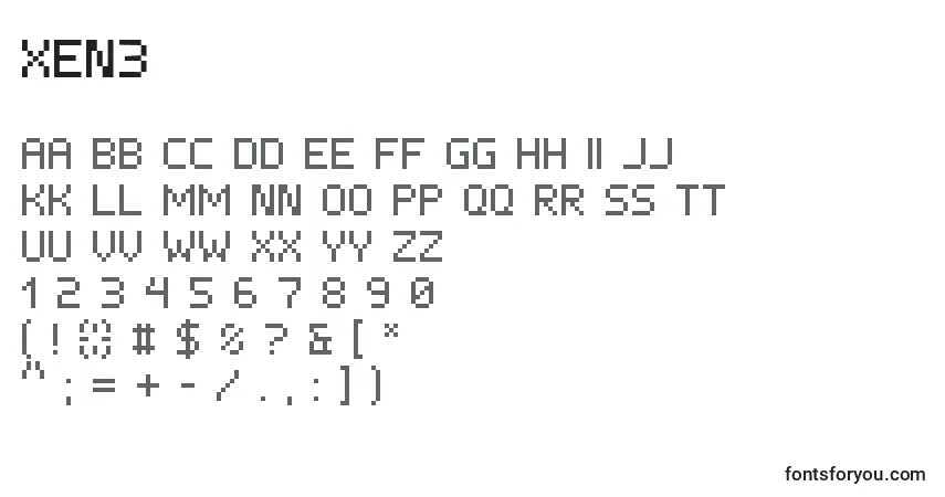 Czcionka Xen3 – alfabet, cyfry, specjalne znaki
