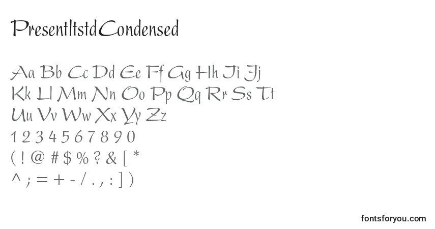 Шрифт PresentltstdCondensed – алфавит, цифры, специальные символы