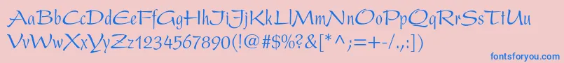 PresentltstdCondensed-Schriftart – Blaue Schriften auf rosa Hintergrund