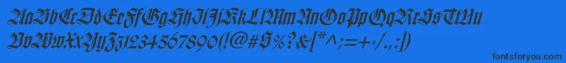 WilhelmklingsporgotischItalic-Schriftart – Schwarze Schriften auf blauem Hintergrund