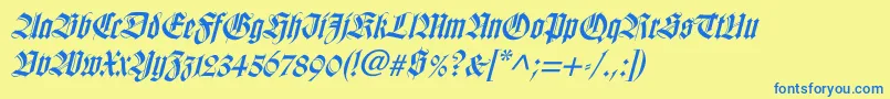 WilhelmklingsporgotischItalic-Schriftart – Blaue Schriften auf gelbem Hintergrund