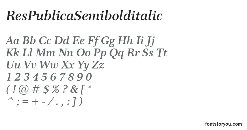 ResPublicaSemibolditalic font – alphabet, numbers, special characters