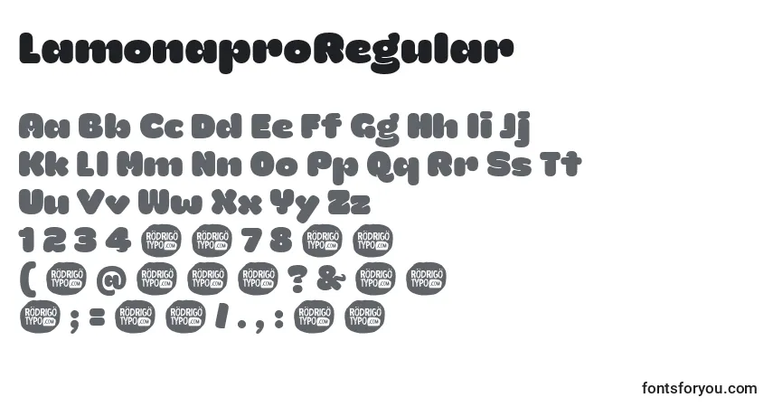 Fuente LamonaproRegular - alfabeto, números, caracteres especiales