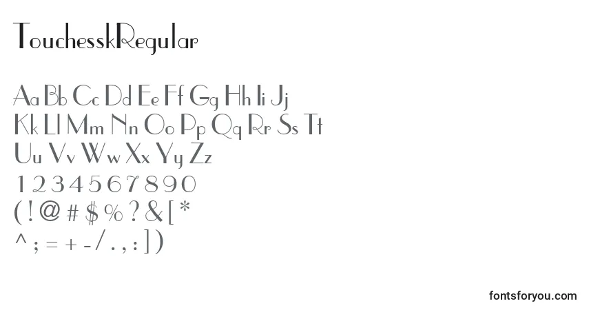 A fonte TouchesskRegular – alfabeto, números, caracteres especiais